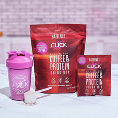 Nutrition label on Click product highlighting gluten-free and no artificial colors.