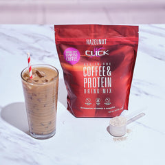 Travel-ready Click bottle ready for on-the-go nutrition.