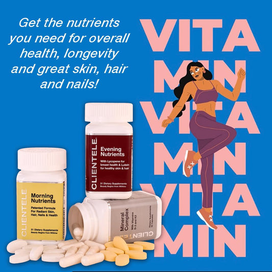 Clientele Daily Nutrient Supplements morning-dose scene emphasizing energy support for the start of your day.