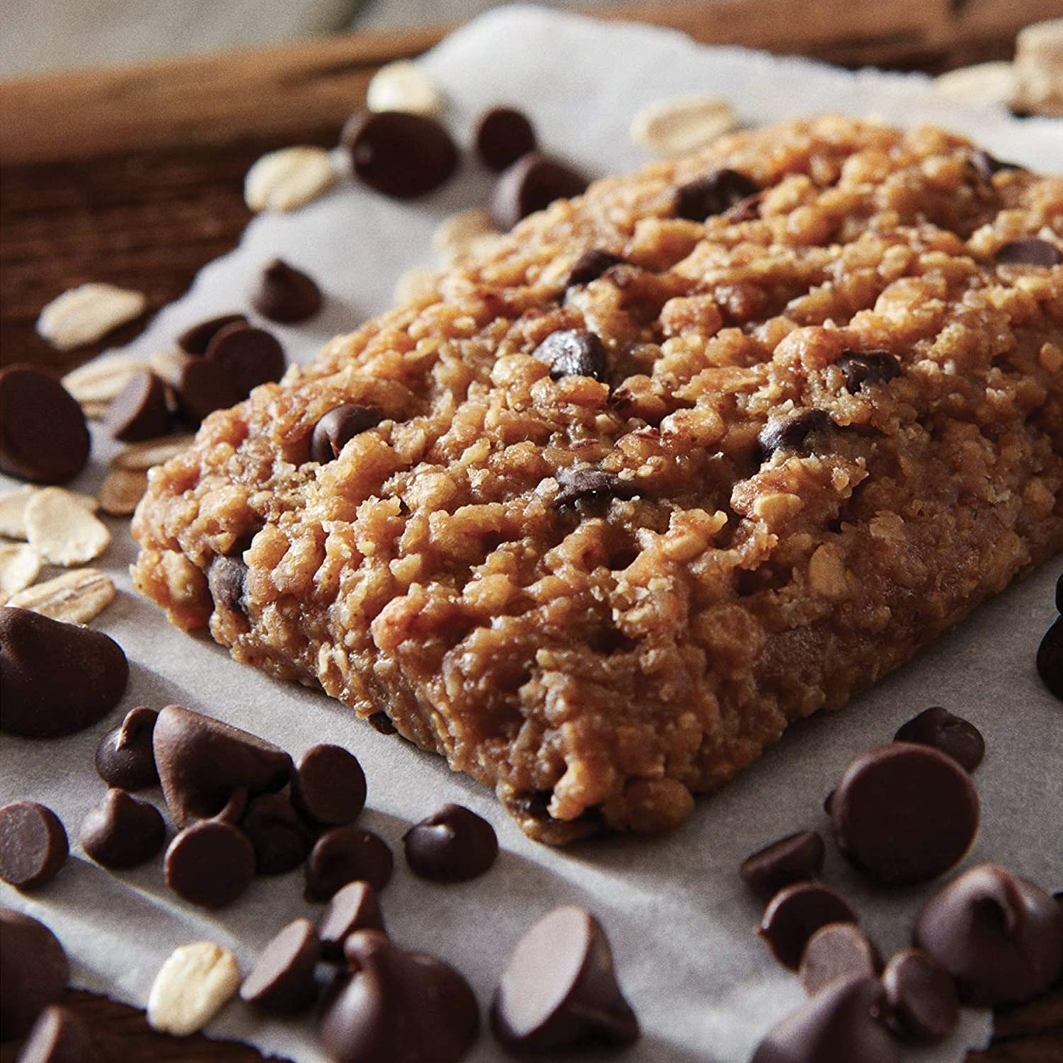 CLIF Bar chocolate chips close-up, inviting chewy bite