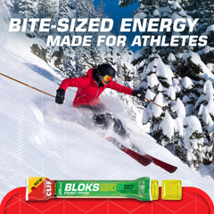 In-hand view of Clif Bloks Sours Green Apple chews for fast fueling.