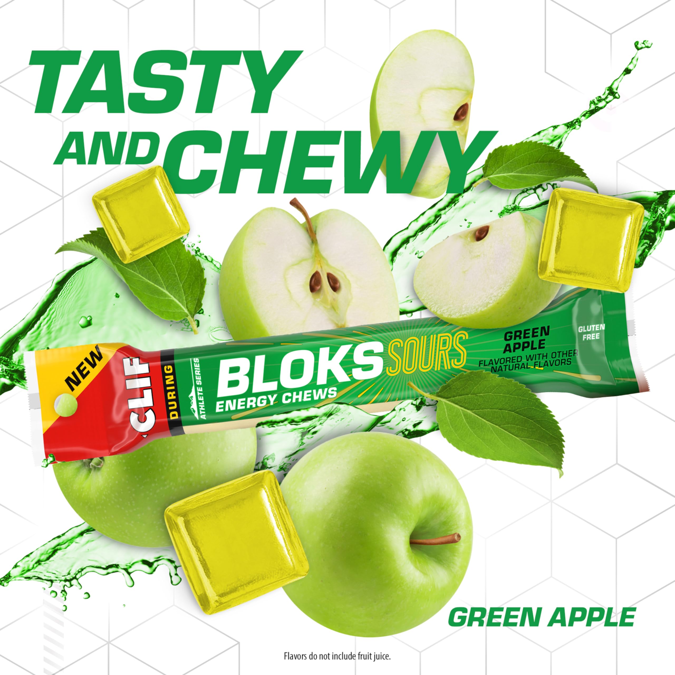 Serving plate shows quick carbs and electrolytes from Clif Bloks Sours Green Apple.