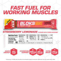 Clif Bloks Sours close-up of Strawberry Lemonade chews for fast energy