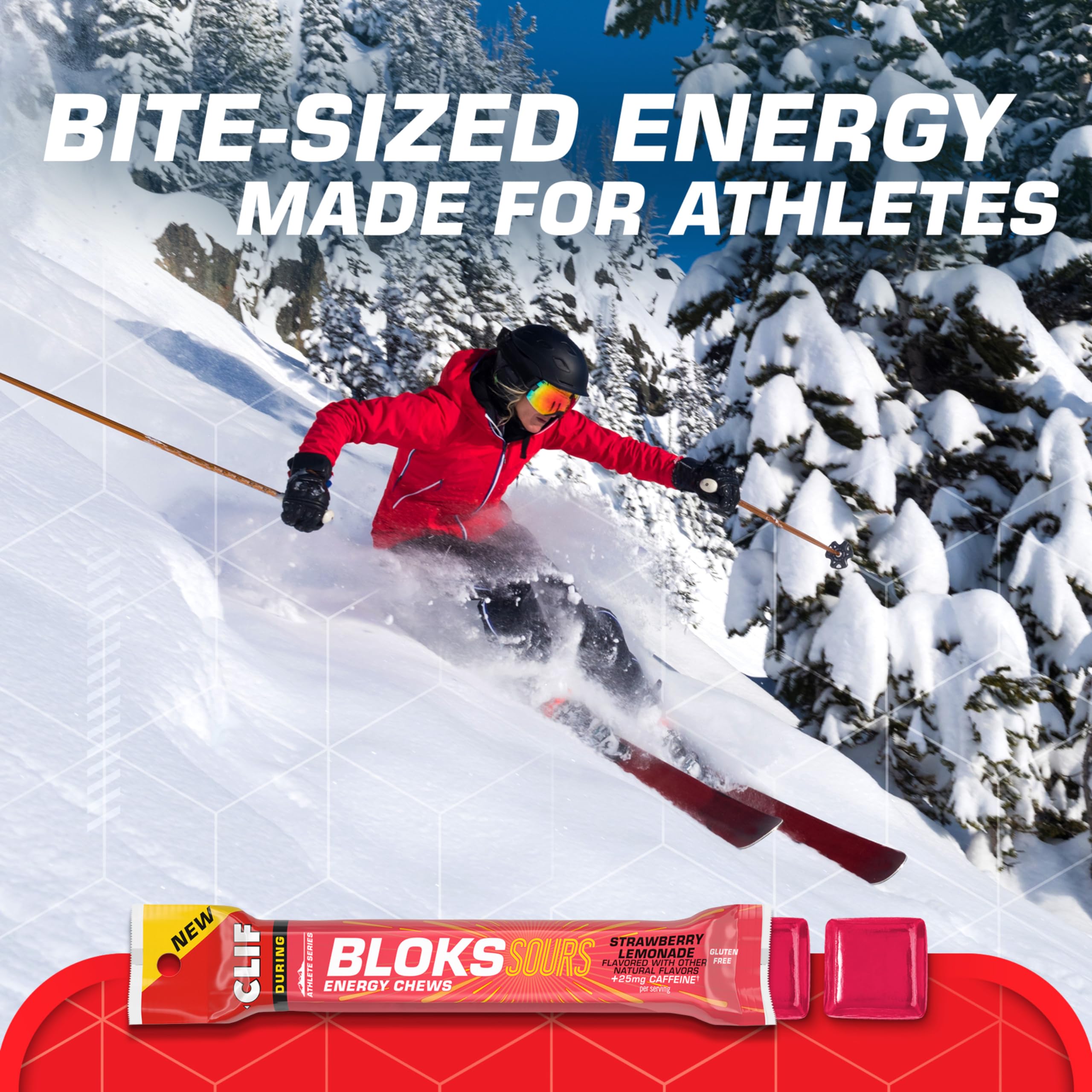 Nutritional label on Clif Bloks Sours Strawberry Lemonade highlights caffeine content