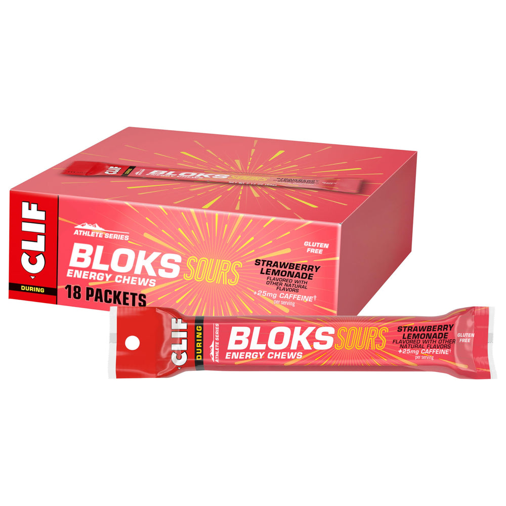 Clif Bloks Sours Strawberry Lemonade pack delivering quick energy on the go