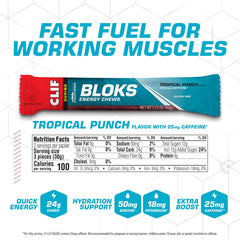 CLIF BLOKS Tropical Punch caffeine cubes – ready-to-eat snack for long runs.