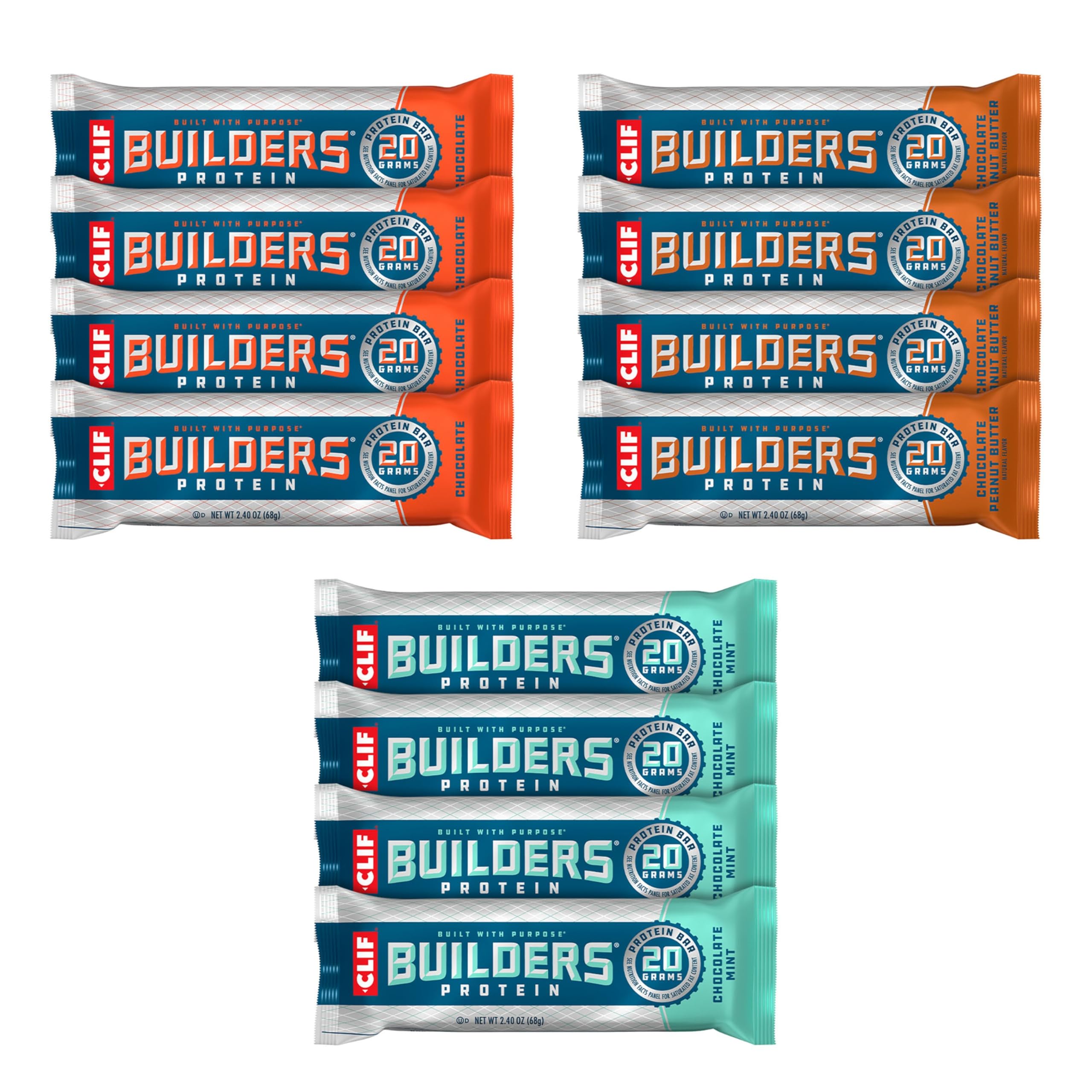 CLIF Builders bar, chocolate peanut butter pack, offers a protein-rich snack for workouts.
