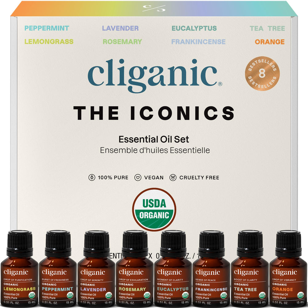 Cliganic peppermint essential oil bottle for refreshing diffuser blends and mood uplift