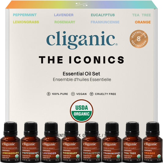Cliganic peppermint essential oil bottle for refreshing diffuser blends and mood uplift
