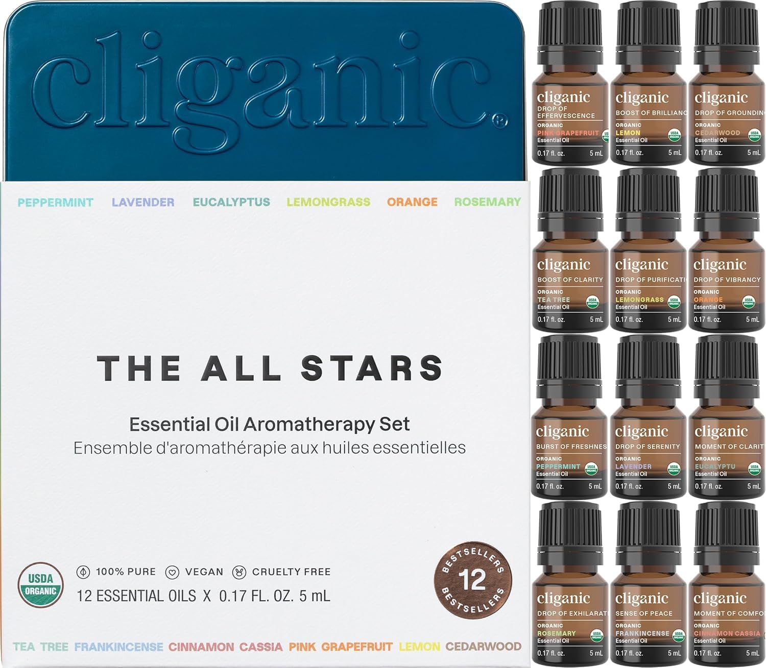 Cliganic peppermint essential oil bottle for refreshing diffusions.