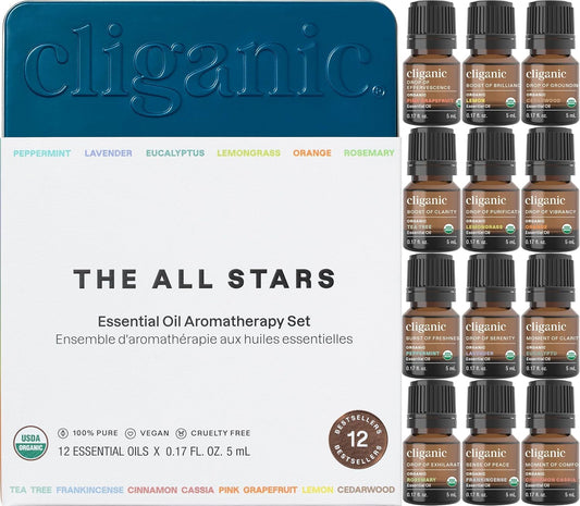 Cliganic peppermint essential oil bottle for refreshing diffusions.