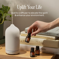 Cliganic rosemary essential oil bottle with herbal scent for focused ambiance.