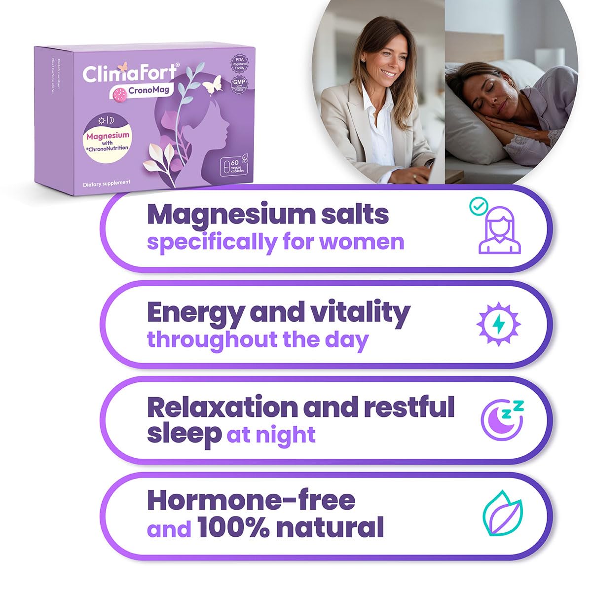 ClimaFort CronoMag ingredients panel showing multiple magnesium forms