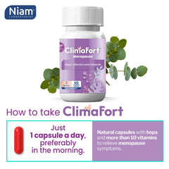 ClimaFort bottle with a glass of water emphasizing easy integration into daily life