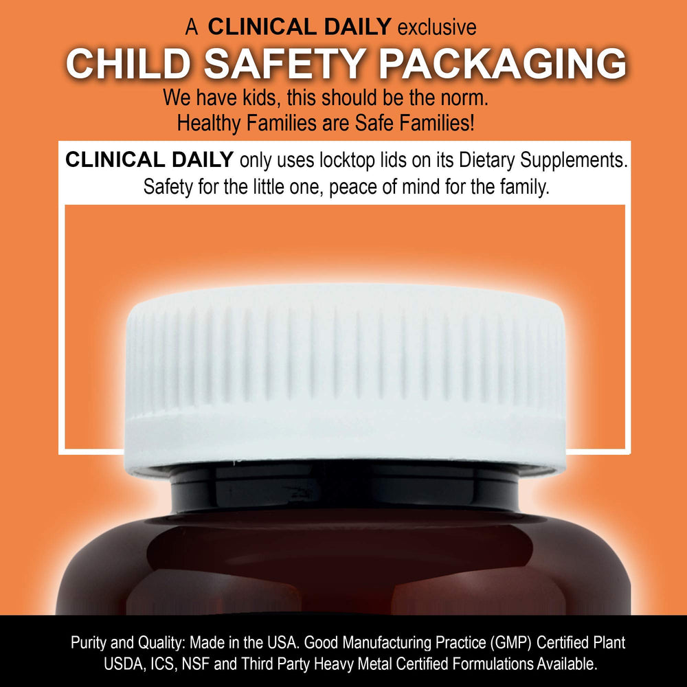 Clinical Daily packaging with child-proof lid for safe family use.