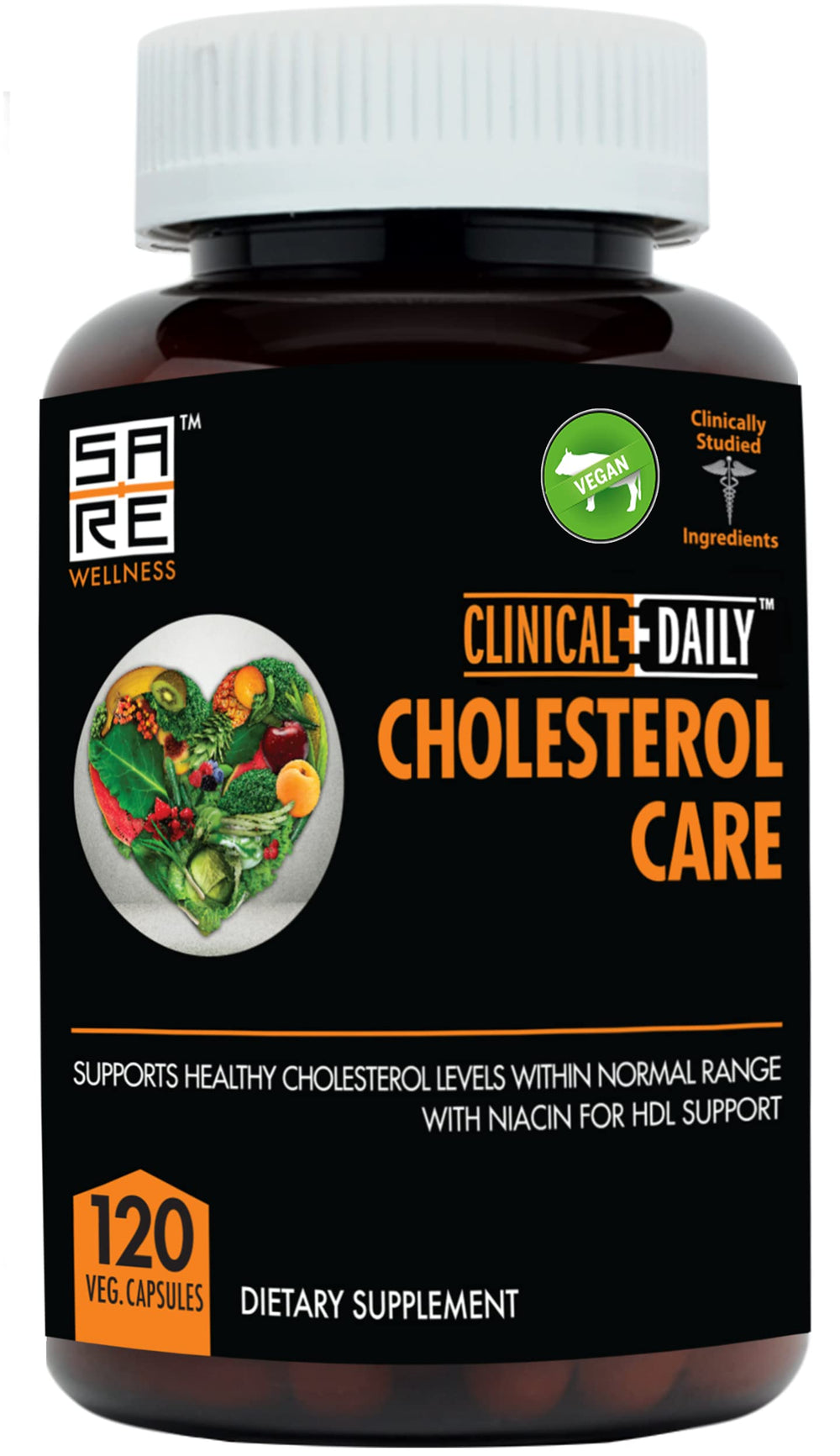 Clinical Daily Cholesterol Care bottle with vegan capsules for daily support.