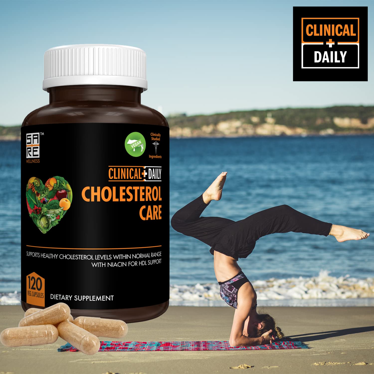 Clinical Daily Cholesterol Care label showing plant sterols and guggul blend.