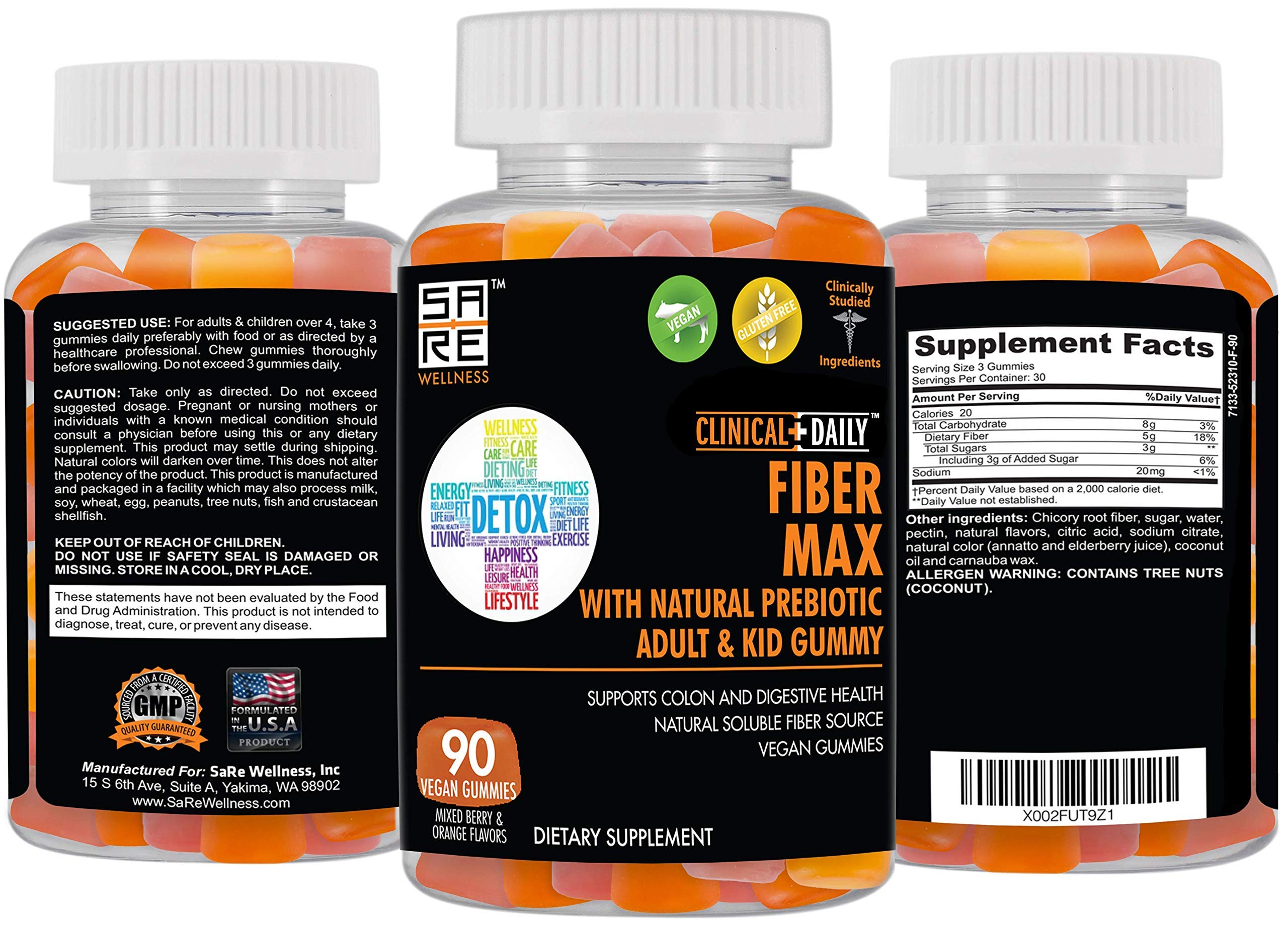 Clinical Daily Fiber Max kids serving, kid-friendly gummy for dietary fiber.