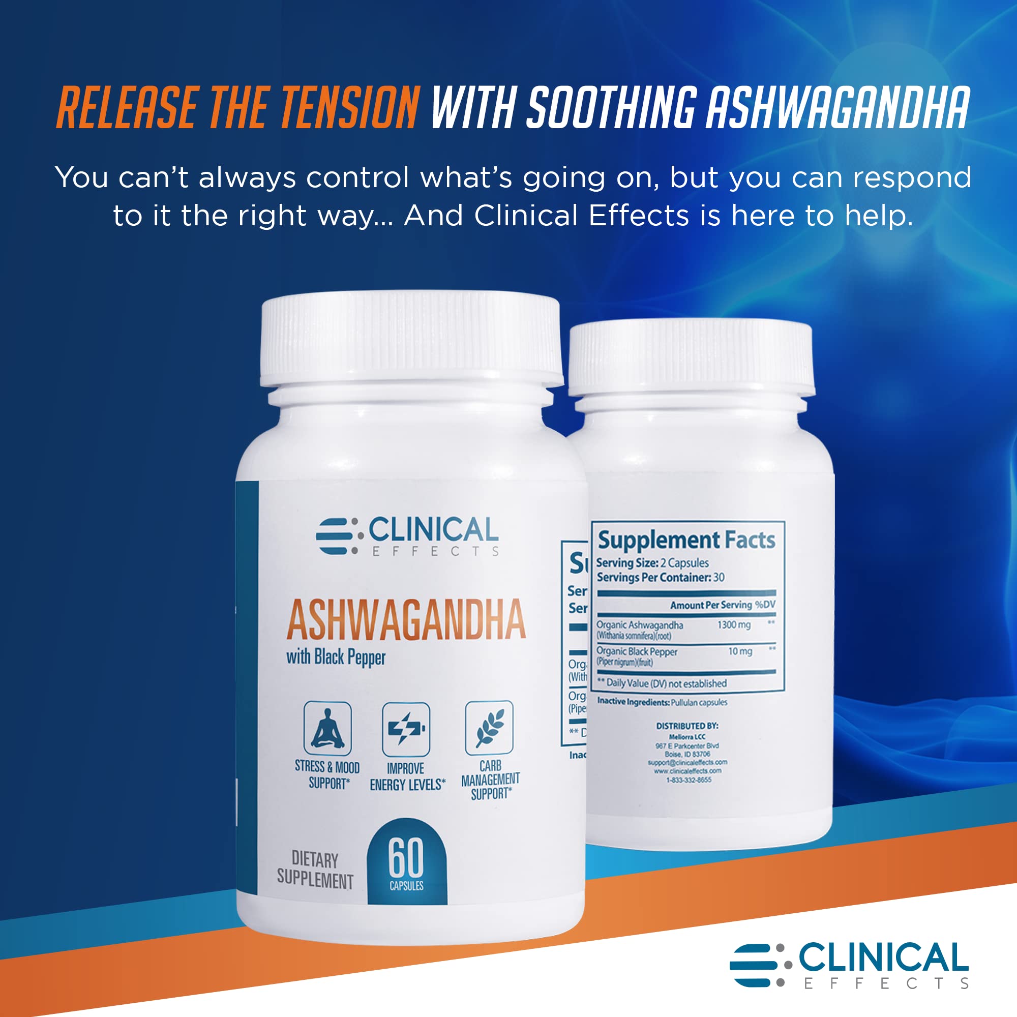 Clinical Effects Ashwagandha 3-pack box highlights value and convenience.