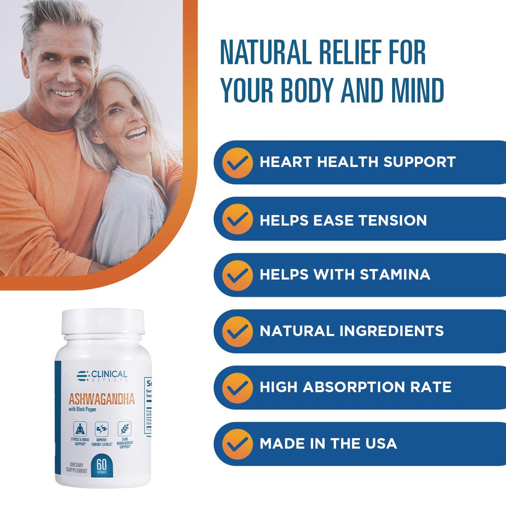 Clinical Effects Ashwagandha made in USA label signals quality control.