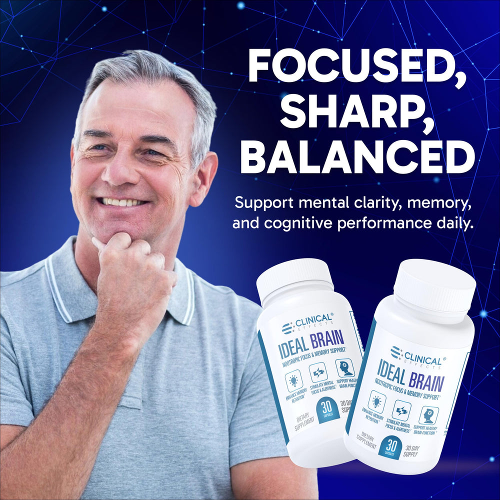 Clinical Effects Ideal Brain capsules close-up for steady cognitive support