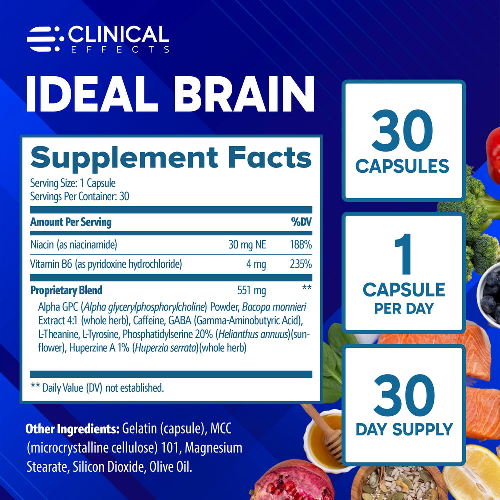 Clinical Effects Ideal Brain packaging with bottle and label information