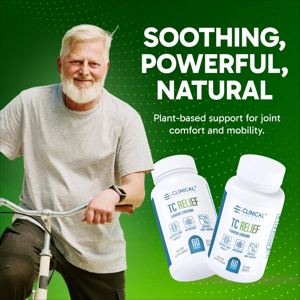 Clinical Effects TC Relief bottle on a daily wellness desk setup