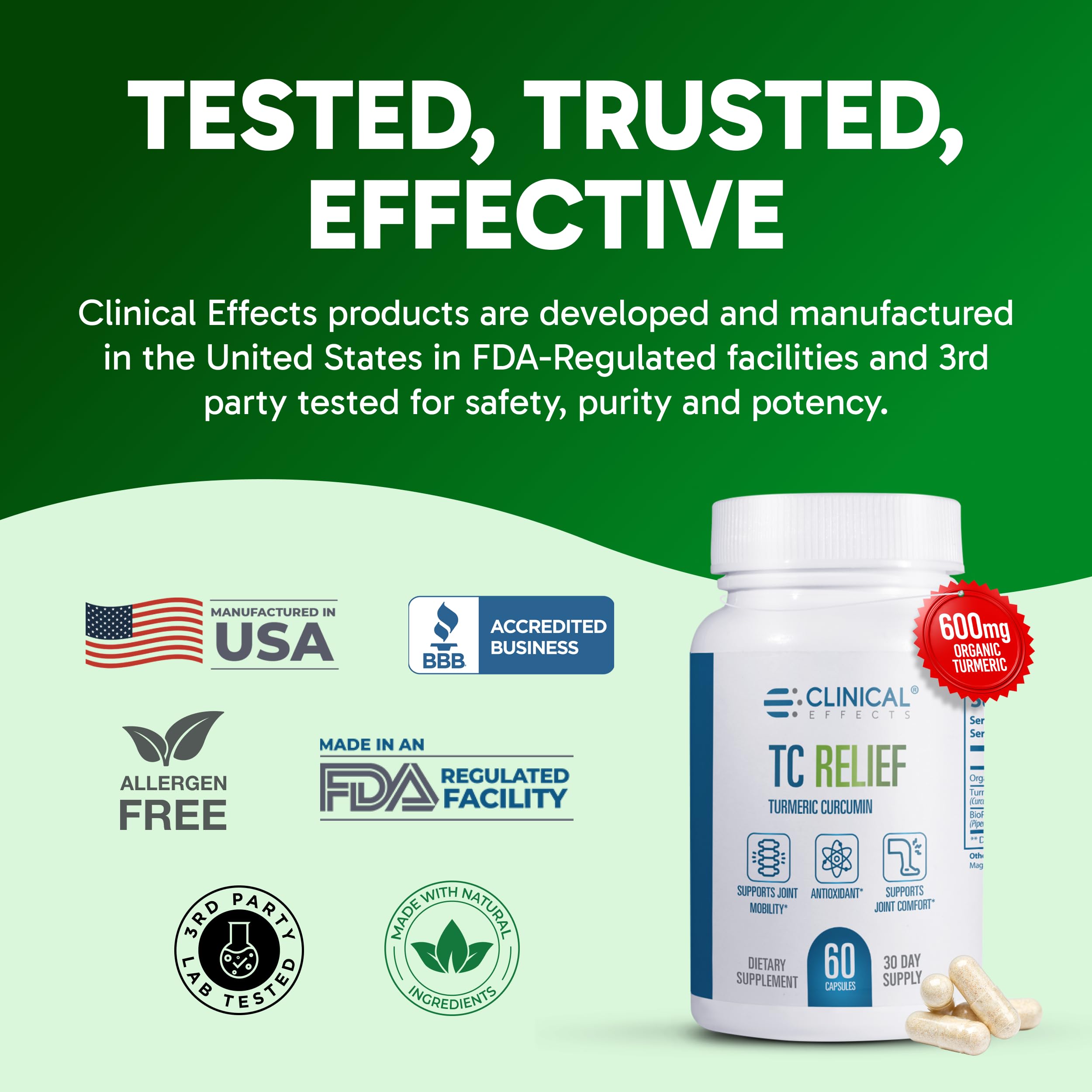 Clinical Effects TC Relief USA-made seal signaling quality and safety