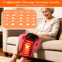 Clocness knee massager LED beads glow during red light therapy at home.