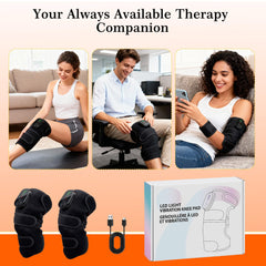 Clocness knee massager therapy in action during movement and rest.