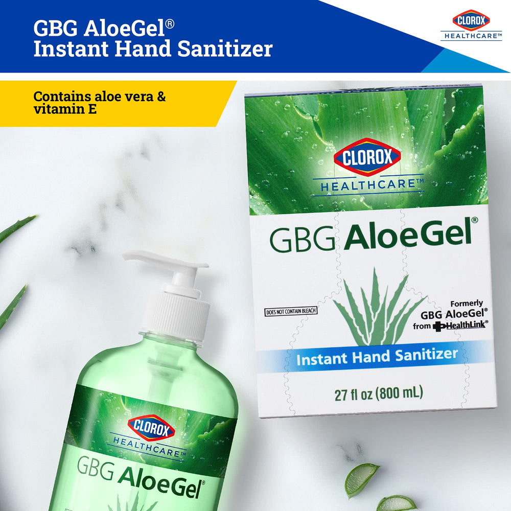 Clorox AloeGel quick-drying gel on hands with no sticky residue.