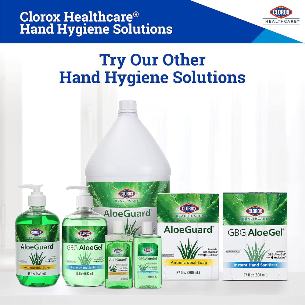 Clorox AloeGel enriched with vitamin E nourishes skin during long shifts.