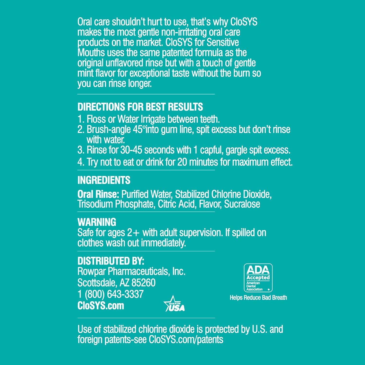 Closys ADA seal on label indicates clinically recognized odor reduction.