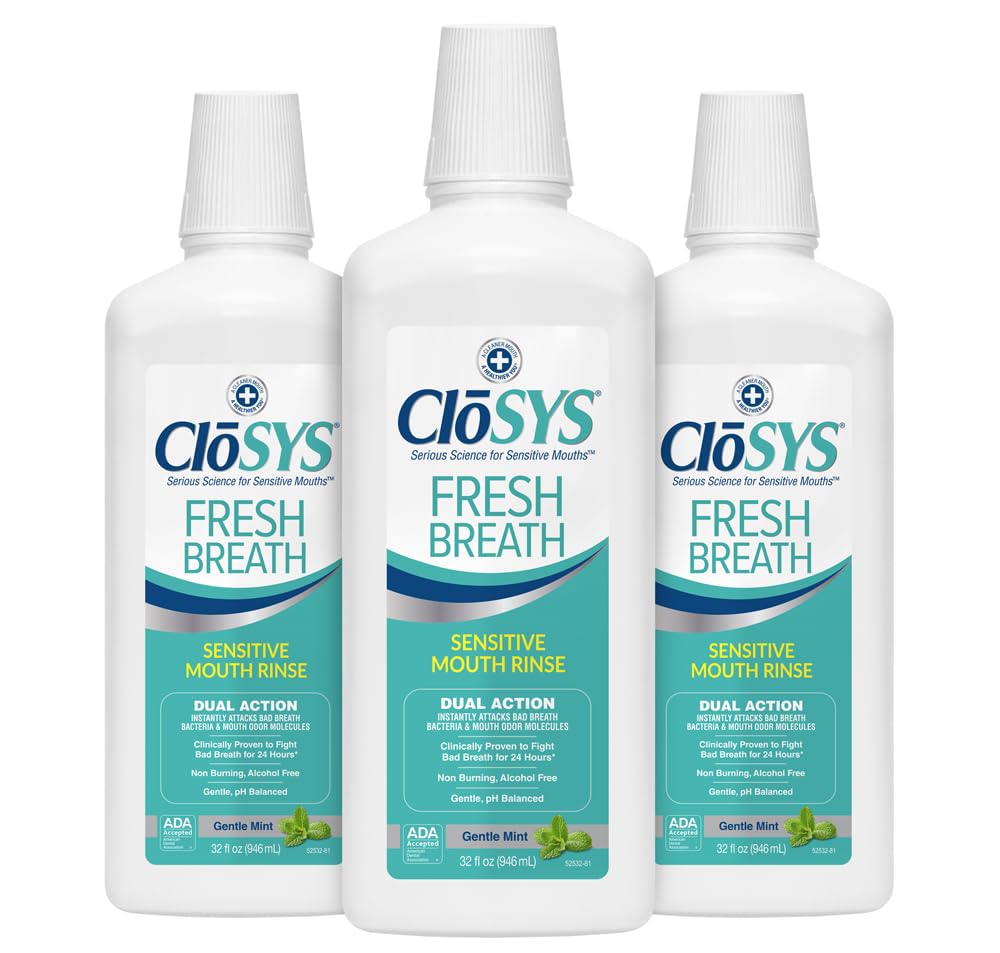 CloSYS Fresh Breath Mouthwash bottle with gentle mint, for long-lasting fresh breath.