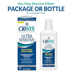 Close-up of CloSYS Ultra Sensitive label highlighting a dye-free, mild formula.