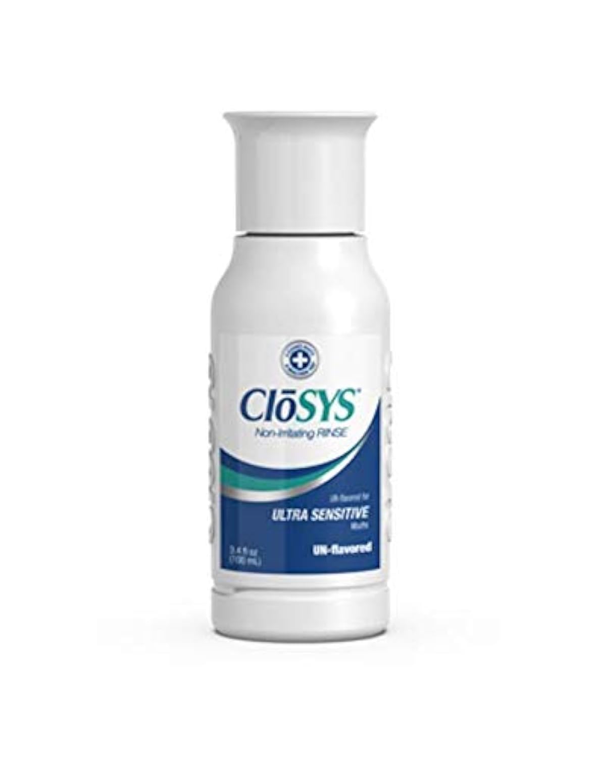 CloSYS Ultra Sensitive Mouthwash bottle pour shows easy daily use for gentle cleansing.