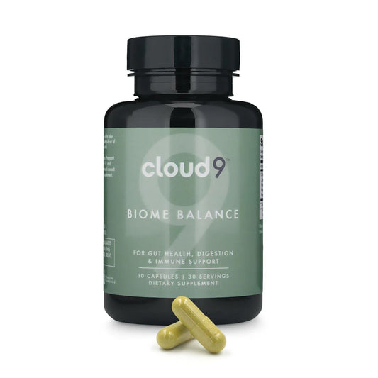 Cloud9 Biome Balance bottle with 13-strain capsules for daily gut balance.
