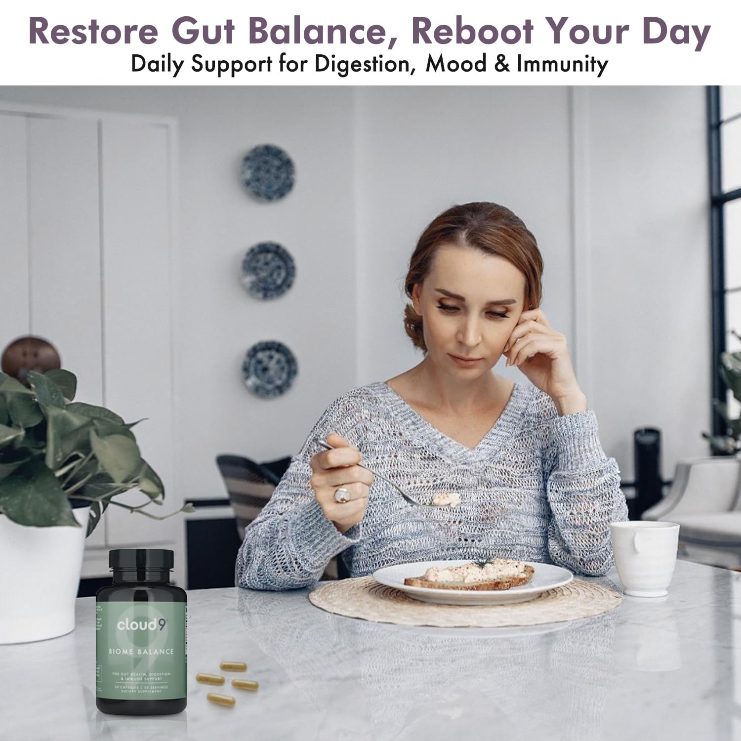 Cloud9 Biome Balance shelf-stable packaging shown for probiotic freshness.