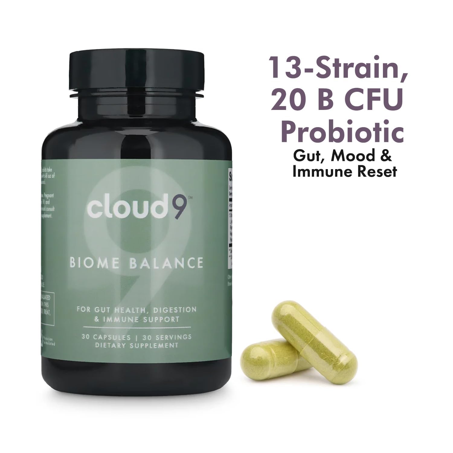Cloud9 Biome Balance vegan and dairy-free formula on label for allergen-free use.