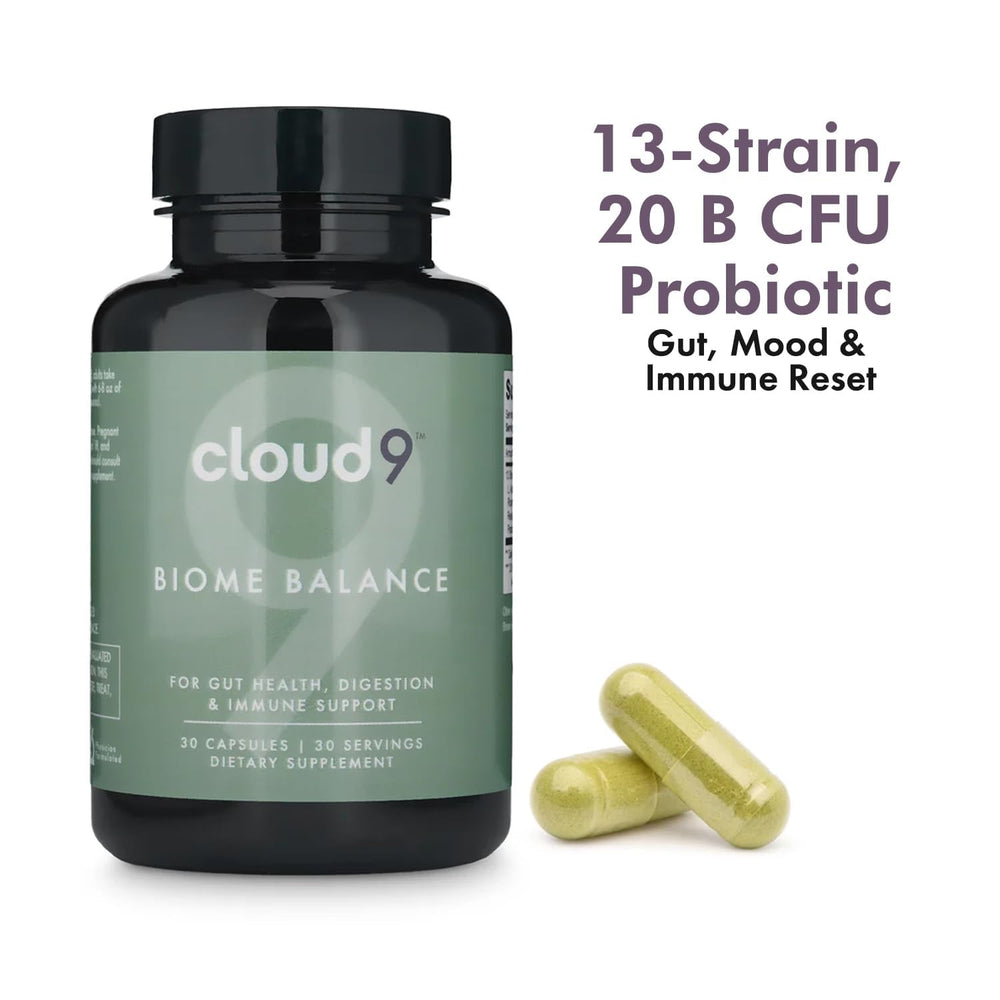 Cloud9 Biome Balance vegan and dairy-free formula on label for allergen-free use.