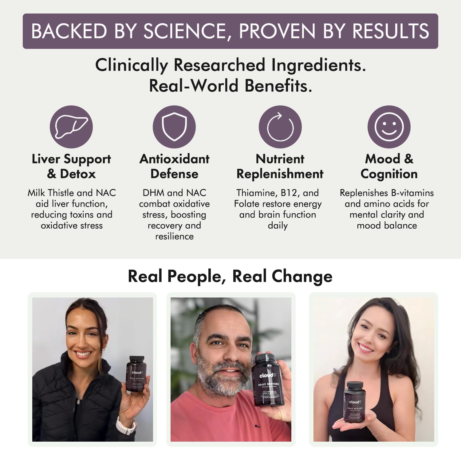 Cloud9 Daily Restore bottle in hands for on-the-go daily routine