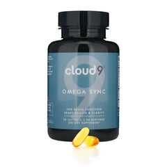 Cloud9 by Rebound Omega Sync bottle and label highlighting triple-strength omega-3.