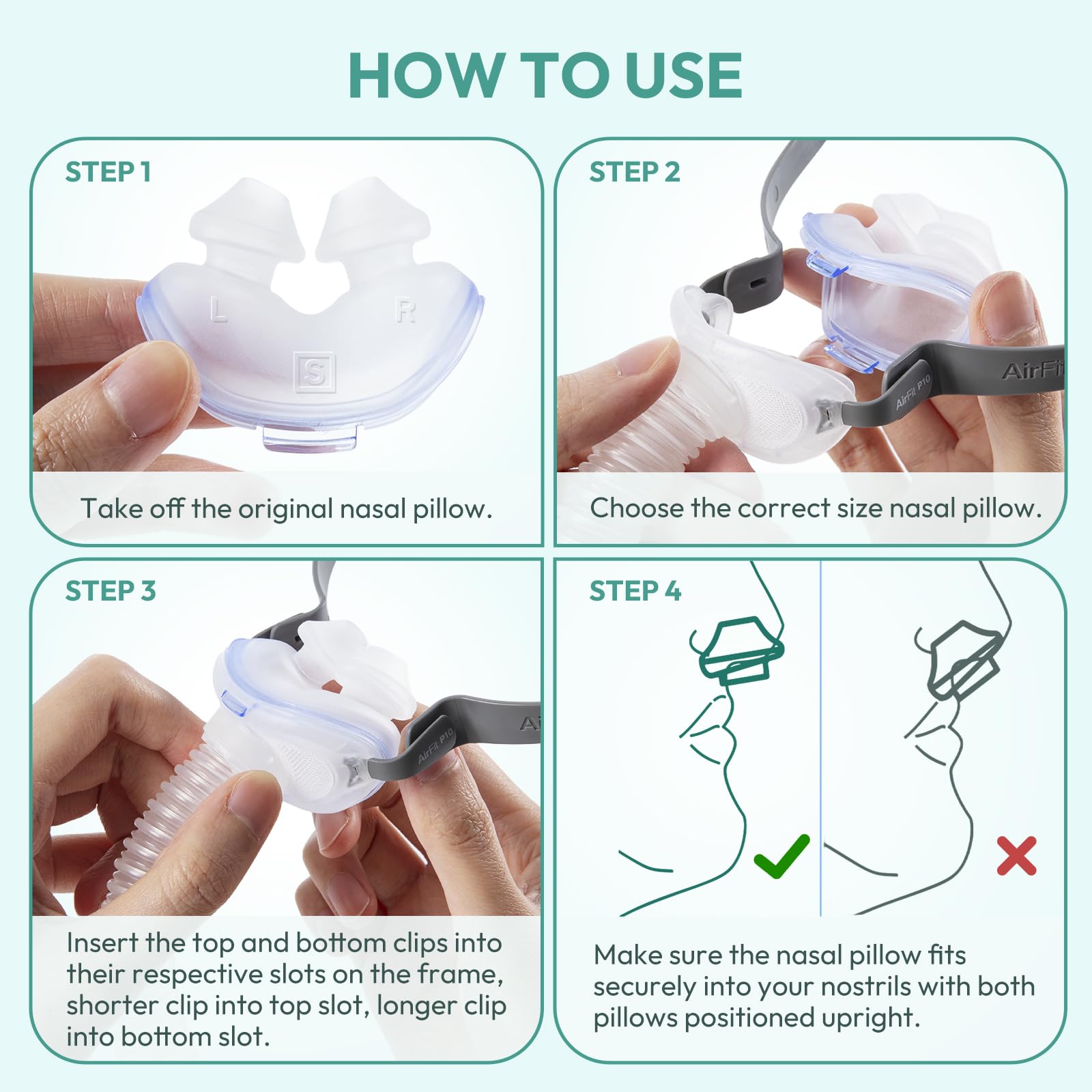 CloudCruze bulk 3-pack nasal pillow display indicates convenient replacements.