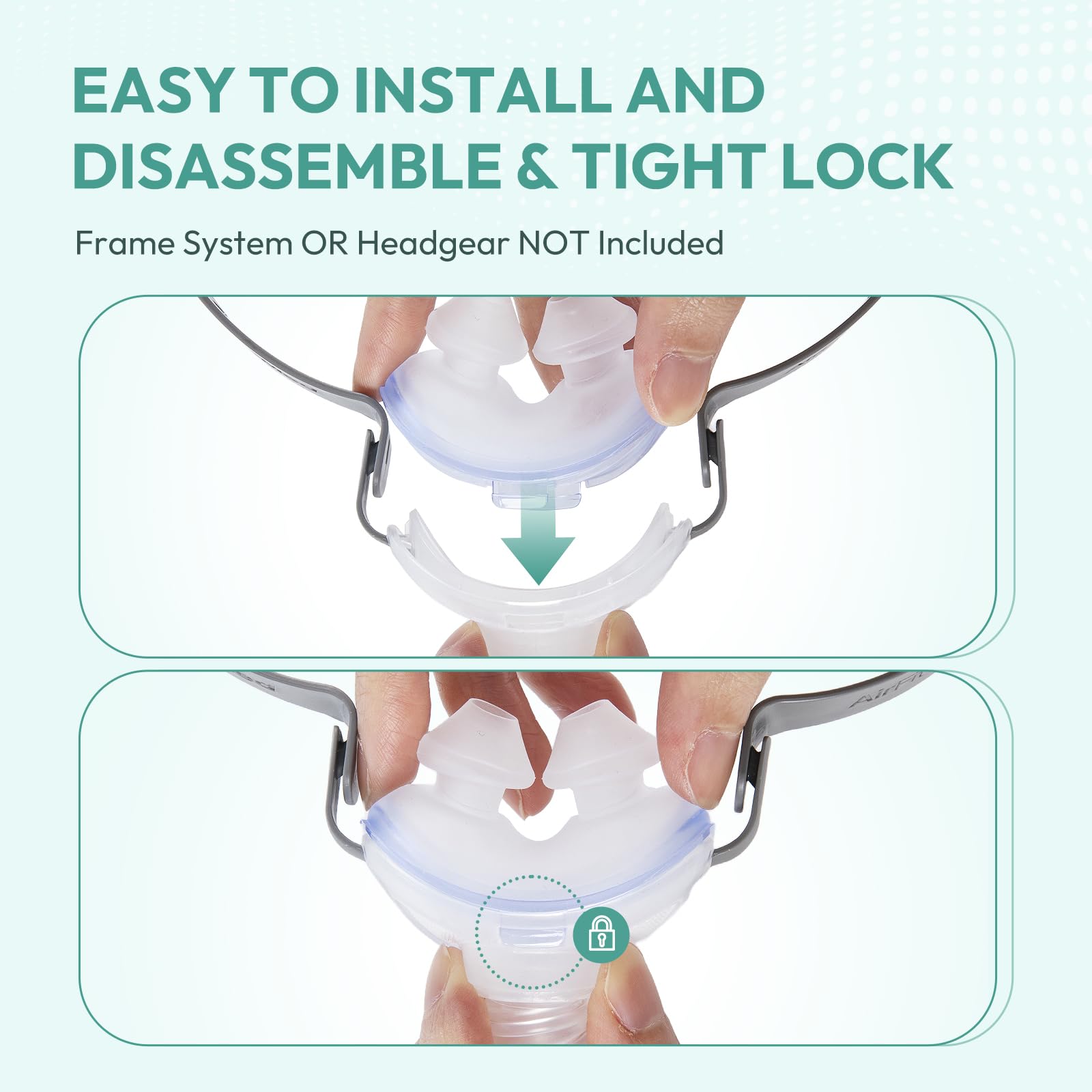 CloudCruze easy-install nasal pillow in frame closeup shows quick attachment.