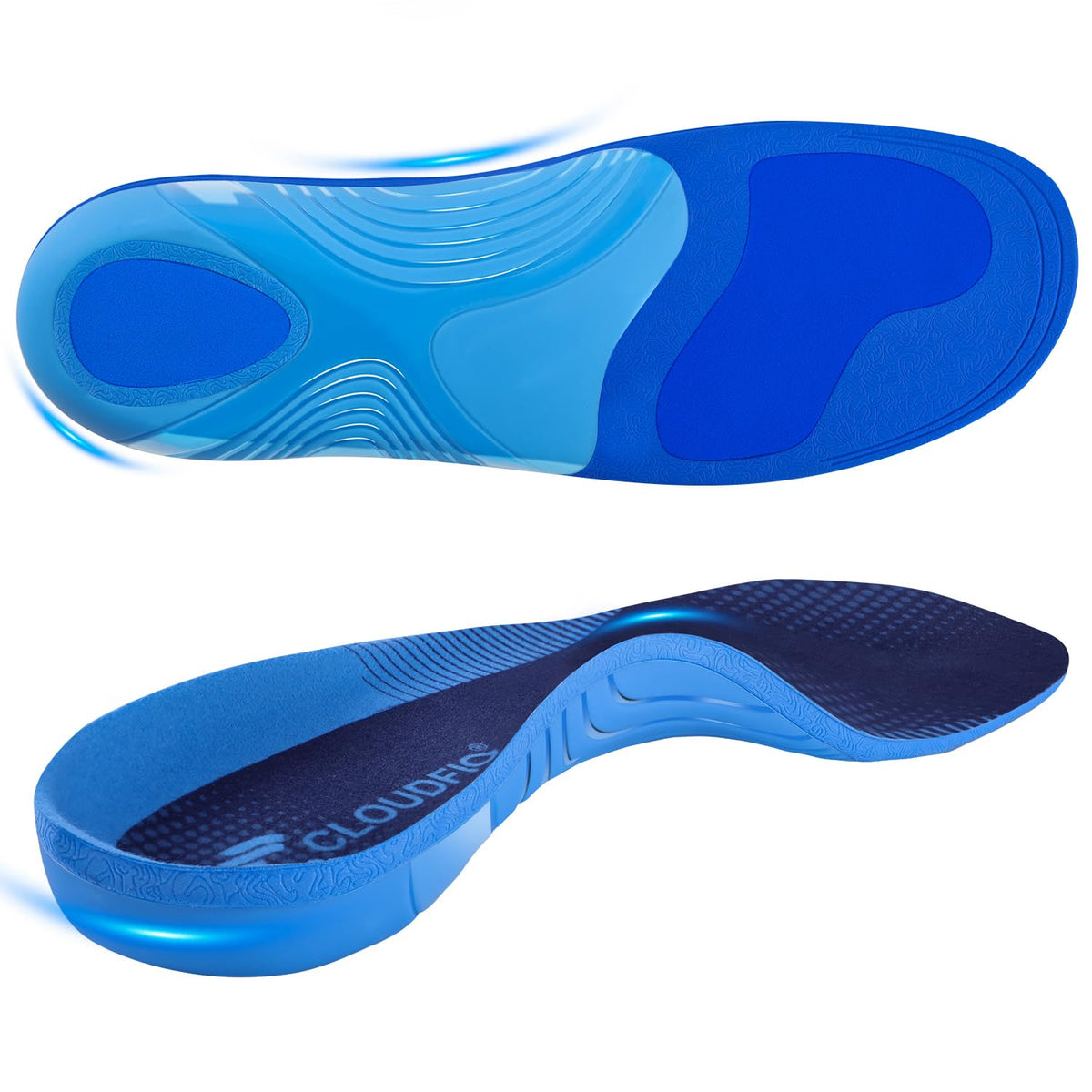 Cloudflo plantar fasciitis insole top view shows arch support design for all-day comfort