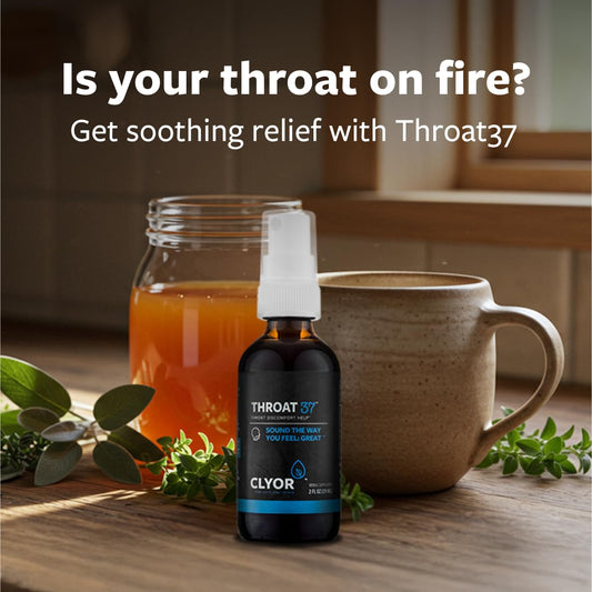 CLYOR Throat37 packaging box highlights natural herbs and no additives.