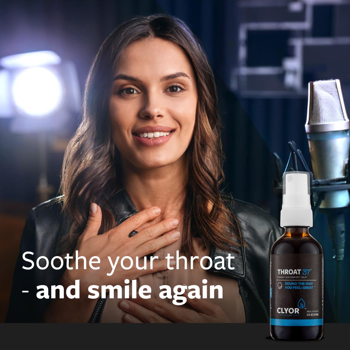 CLYOR Throat37 spray action showing easy application for relief on the go.