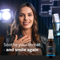CLYOR Throat37 spray action showing easy application for relief on the go.