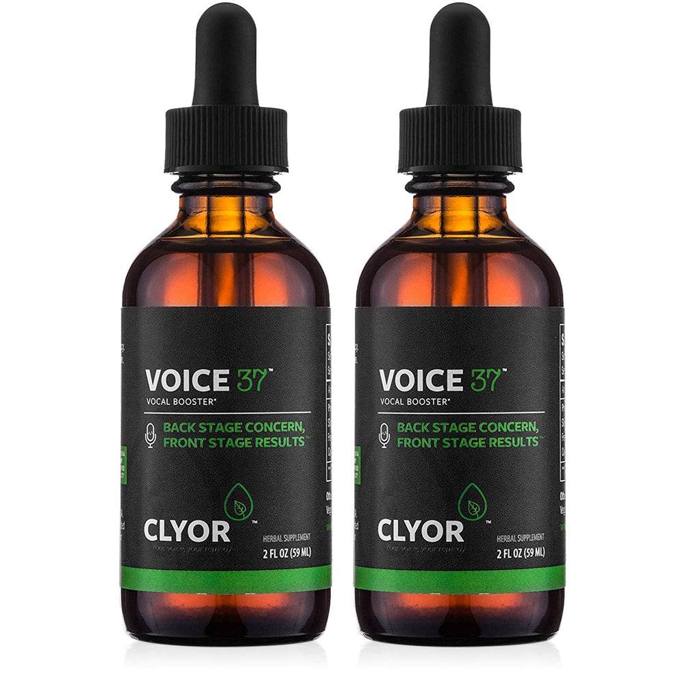 CLYOR Voice37 bottle front label shows natural herbal formula for singers.