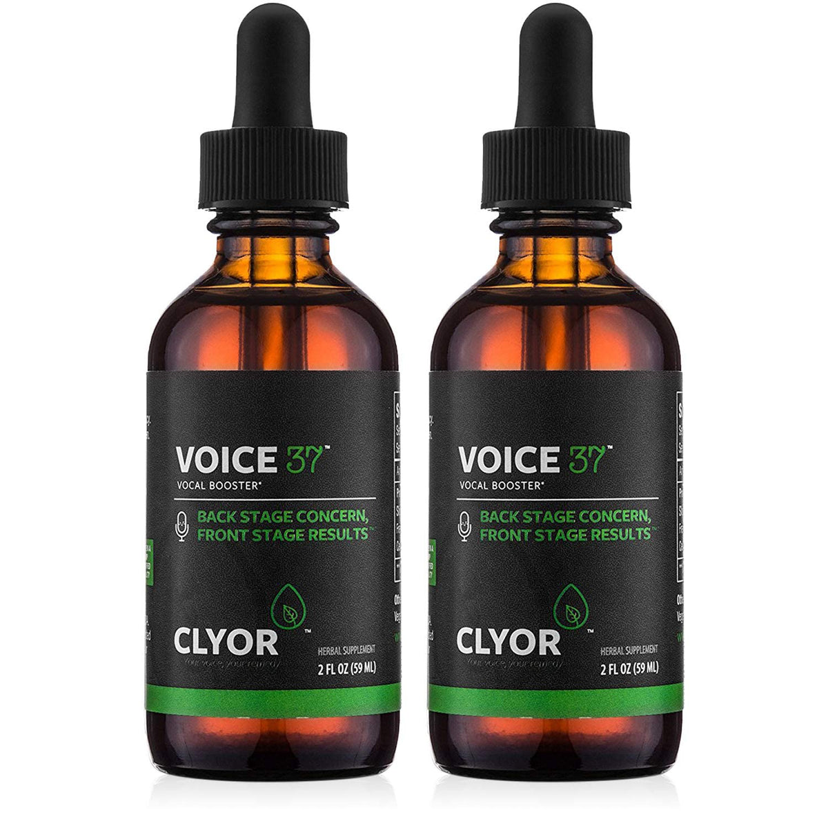 CLYOR Voice37 bottle front label shows natural herbal formula for singers.